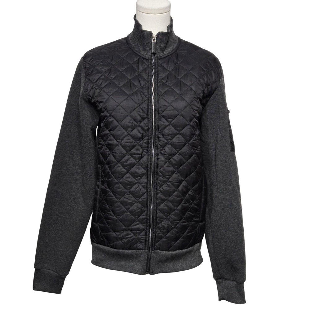 Tahari Jacket Mens Small Charcoal Quilted Bomber Zip Mixed Media T33LK147D